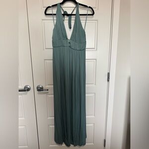 Zara Sea Green Pleated  Braid Halter Maxi Dress